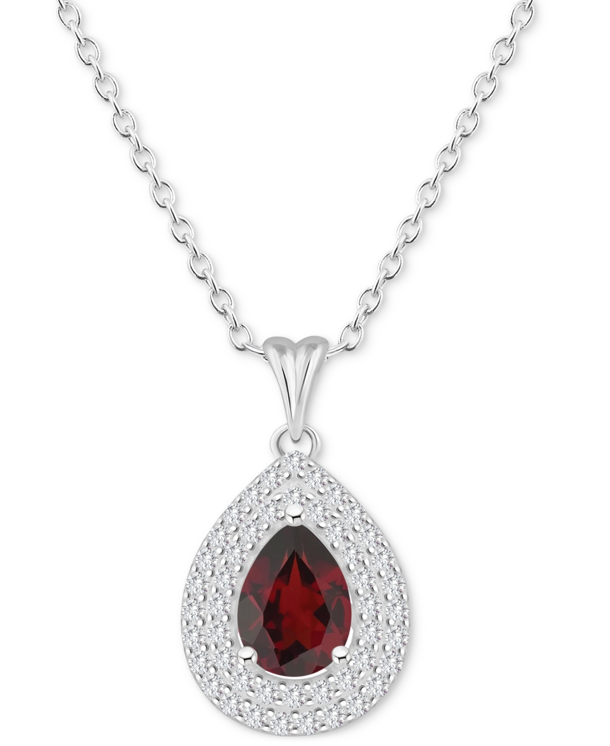 Macy's Rhodolite Garnet (1-1/10 Ct. T.w.) & White Topaz (1/2 Ct. T.w.) Pear Halo 18" Pendant Necklace In St In Red