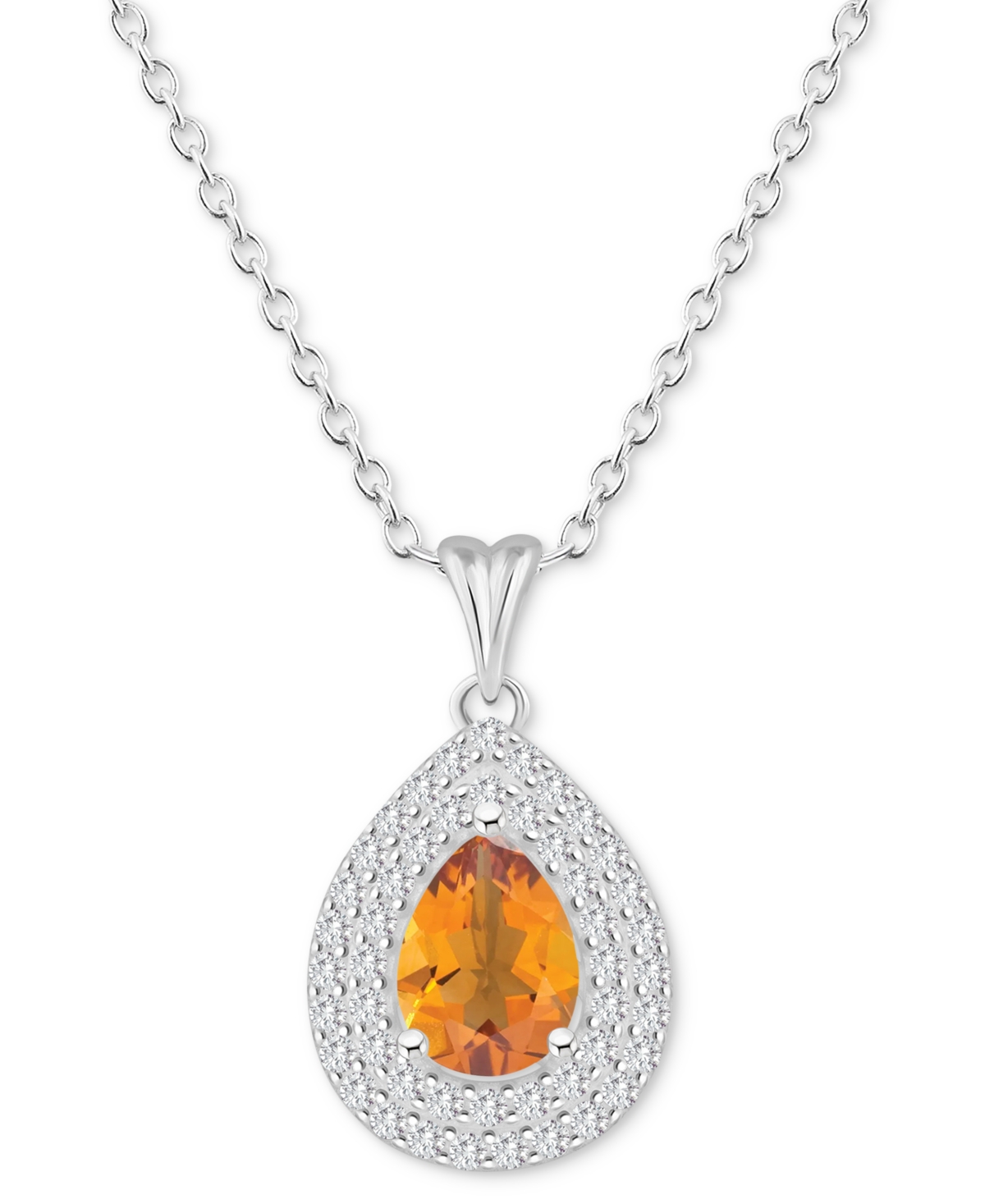 Macy's Rhodolite Garnet (1-1/10 Ct. T.w.) & White Topaz (1/2 Ct. T.w.) Pear Halo 18" Pendant Necklace In St In Orange