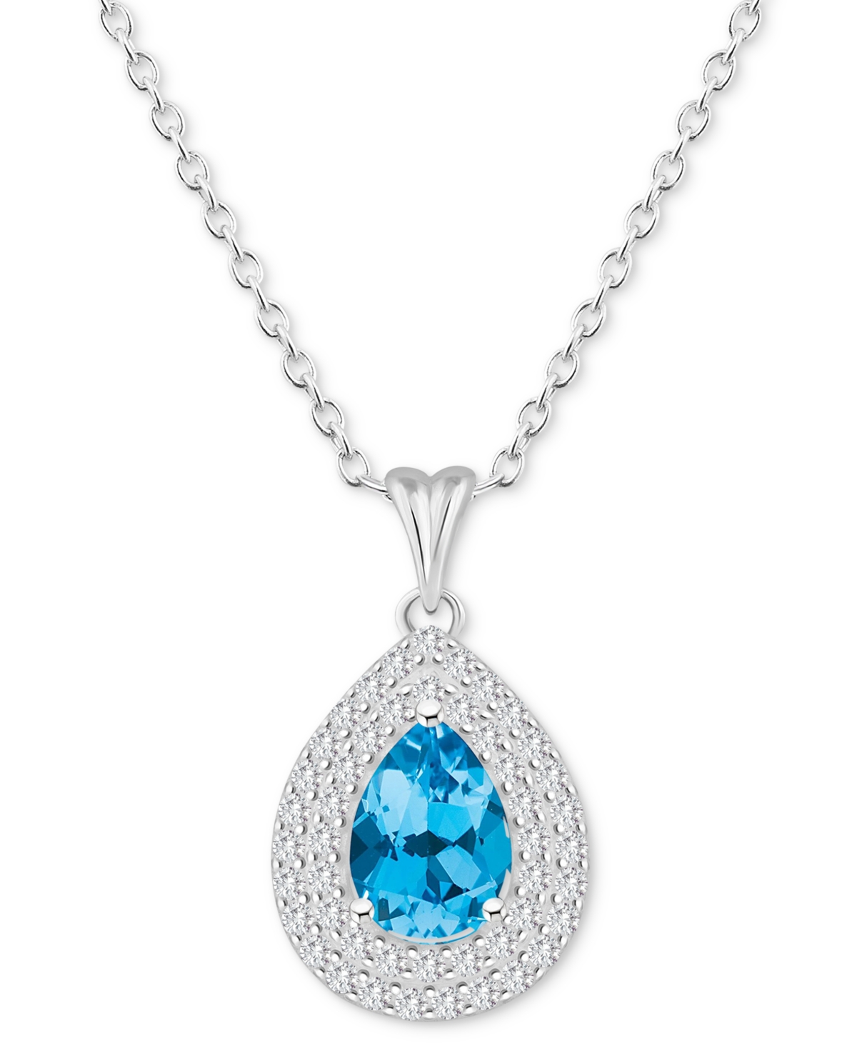Macy's Rhodolite Garnet (1-1/10 Ct. T.w.) & White Topaz (1/2 Ct. T.w.) Pear Halo 18" Pendant Necklace In St In Blue