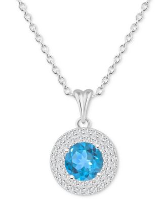 Rhodolite Garnet (1-5/8 ct. t.w.) & White Topaz (3/8 ct. t.w.) Halo 18" Pendant Necklace in Sterling Silver (Also in Citrine, Blue Topaz, Amethyst, & Peridot)