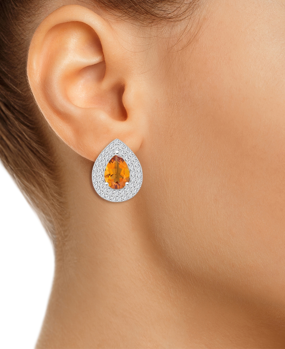 Rhodolite Garnet (2-1/5 ct. t.w.) & White Topaz (7/8 ct. t.w.) Pear Stud Earrings in Sterling Silver (Also  Peridot, Amethyst, & Blue Topaz
