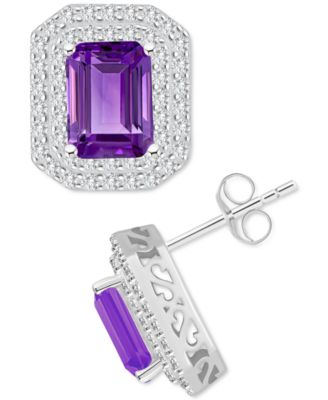 Rhodolite Garnet (3-7/8 ct. t.w.) & White Topaz (7/8 ct. t.w.) Stud Earrings in Sterling Silver (Also in Citrine, Peridot, Amethyst, & Blue Topaz)