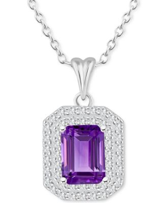 Rhodolite Garnet (2 ct. t.w.) & White Topaz (1/2 ct. t.w.) Octagon Halo 18" Pendant Necklace in Sterling Silver (Also in Citrine, Peridot, Amethyst & Blue Topaz)