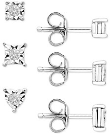 3-Pc. Set Diamond Stud Earrings (1/5 ct. t.w.) in Sterling Silver