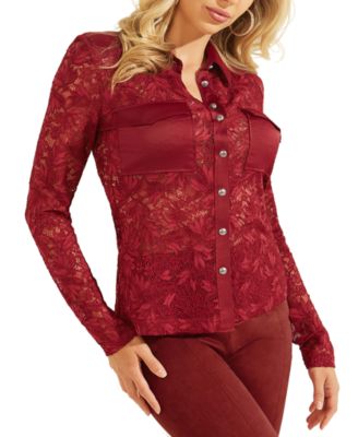 guess red lace top