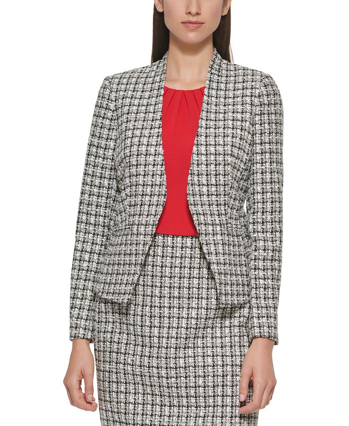 Calvin Klein Open Front Asymmetrical Tweed Blazer & Reviews - Jackets &  Blazers - Women - Macy's