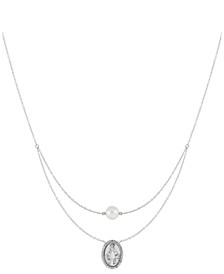 Cultured Freshwater Pearl (8mm) & Lab Created White Sapphire (3/8 ct. t.w.) 18" Mary Pendant Necklace in Sterling Silver