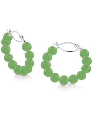 Macy's - Dyed Green Jade Bead Small Hoop Earrings in Sterling Silver, 1"