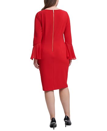 Calvin Klein Plus Size Chiffon Bell-Sleeve Dress - Macy's