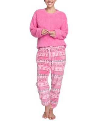 Muk Luks - Faux-Fur Top & Plush Jogger Pants Sleep Lounge Set
