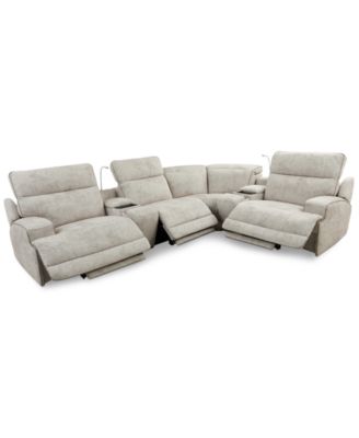 Sebaston 6-Pc. Fabric Sectional with 3 Power Motion Recliners and 2 USB Consoles, Created for Macy's