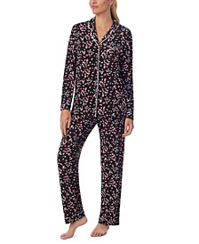 Knit Notch Collar Novelty Printed Pajama Set