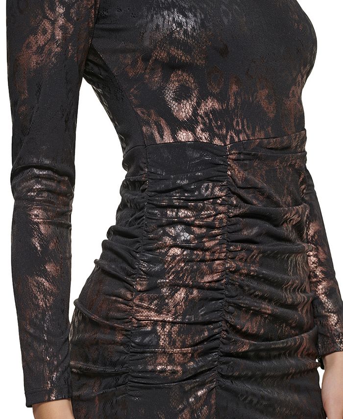 GUESS Ruched Animal-Print Dress - Macy's