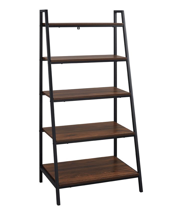Walker Edison Contemporary Metal And, Wood 5 Shelf Ladder Bookcase