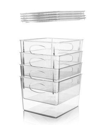 4 Pack Medium Clear Plastic Container Bins W/ Lids