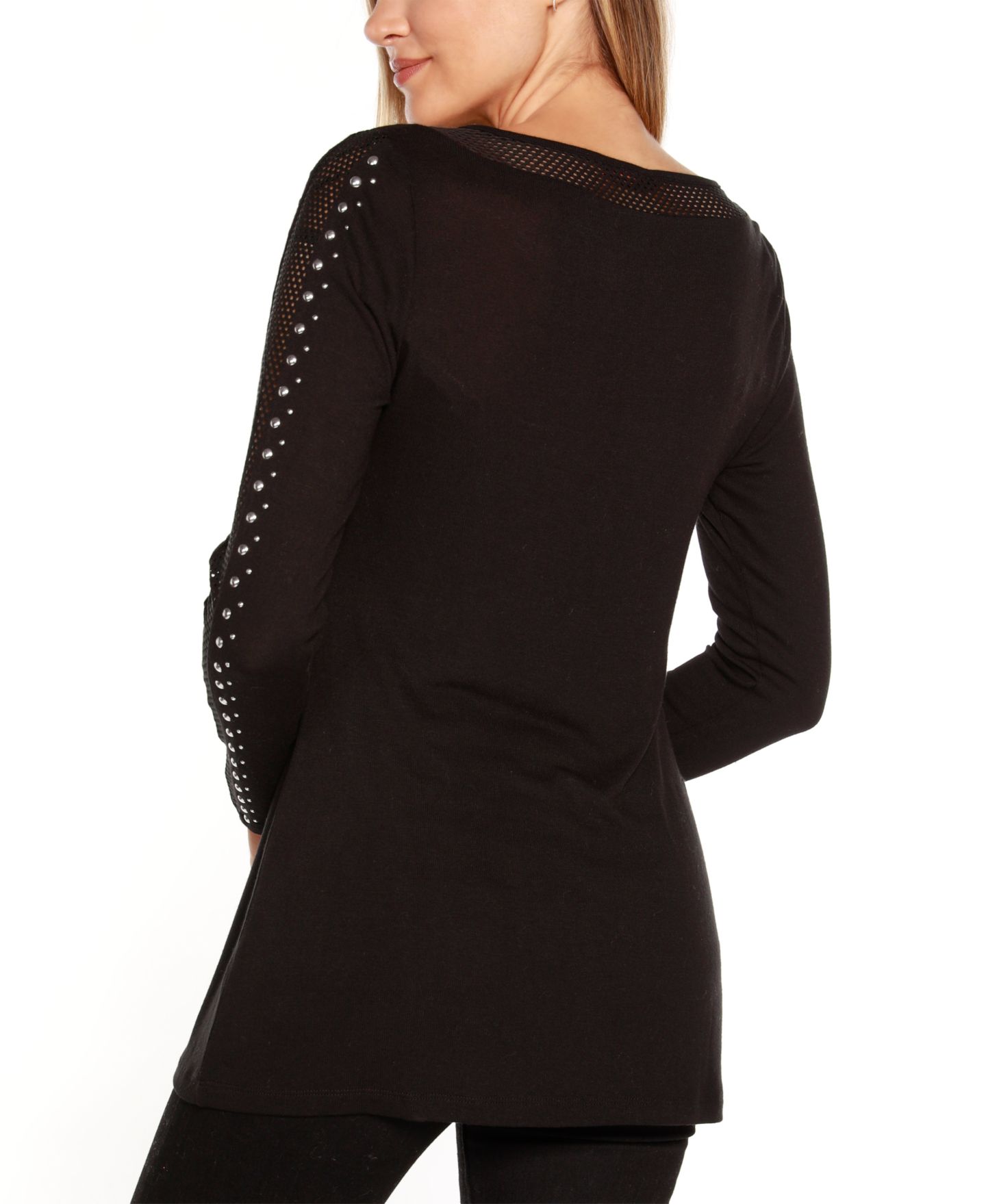 Женский топ Belldini Studded Mesh-Inset Tunic, цвет: Чёрный — фото 4
