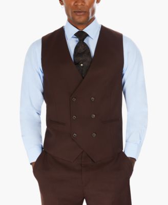 Tayion Collection - Men's Classic-Fit Solid Brown Suit Separate Vest