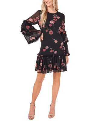Floral-Print Ruffled Dress