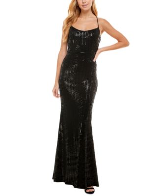 City Studios - Juniors' Metallic Cowl-Back Gown