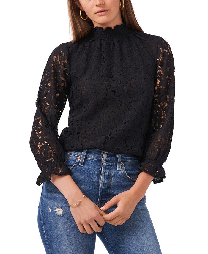 1.STATE Women's Long Sleeve Smocked Neck Lace Blouse - Macy's