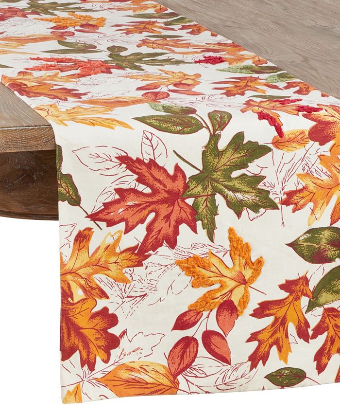 Saro Lifestyle Autumn Leaf Embroidered Table Runner, 108