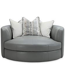 CLOSEOUT! Kouri 61" Leather Swivel Cuddle Chair, Created for Macy's