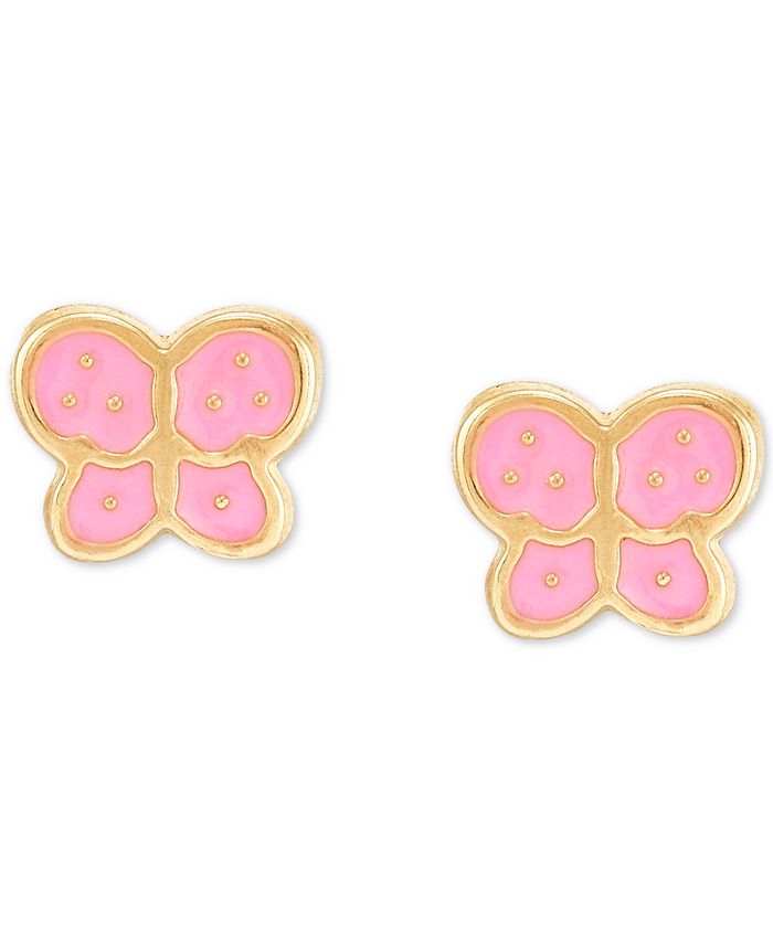 Details about   14K Gold Butterfly Enamel Pink Stud Earrings With Screw Back 