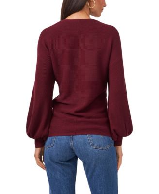1.STATE Rib-Knit Bubble Sleeve Sweater 
