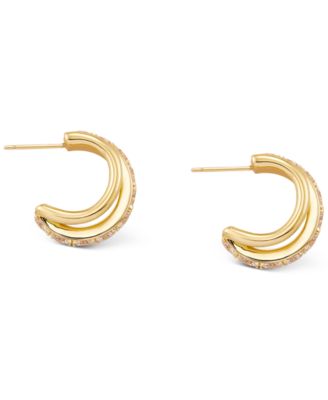 Small Cubic Zirconia Split Hoop Earrings, 0.75" 