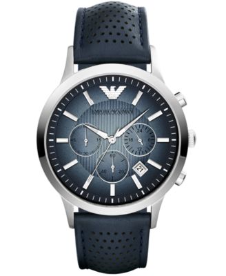 Emporio Armani - Unisex Chronograph Blue Leather Strap Watch 43mm AR2473