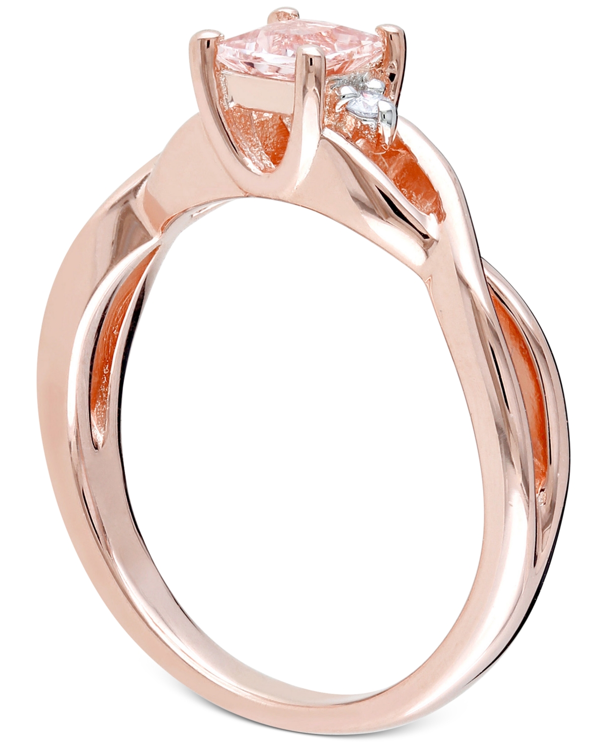 (1/3 ct. t.w.) & Diamond Accent Braided Shank Ring in 18k Rose Gold-Plated Sterling Silver - Morganite
