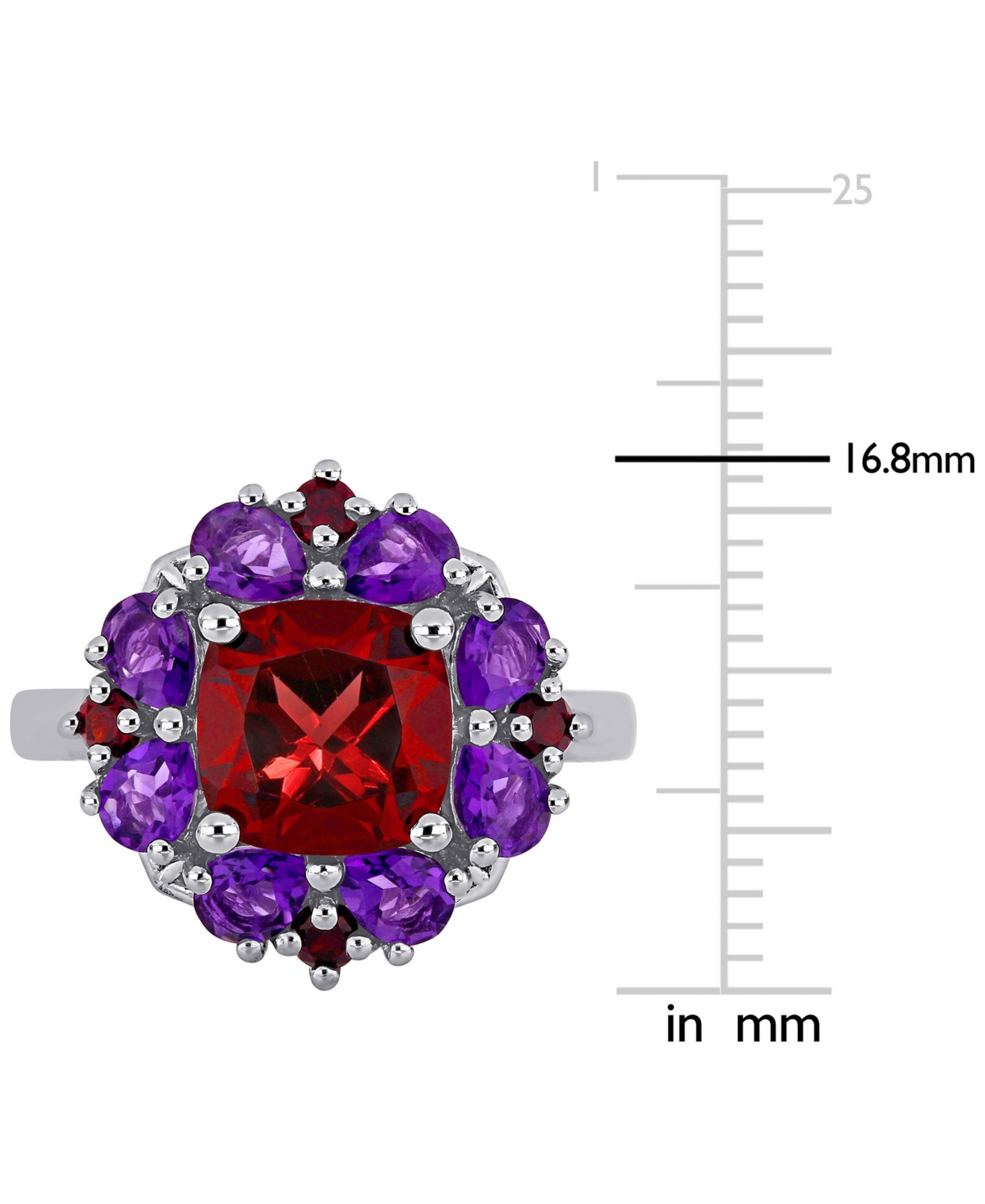 Rhodolite(3-1/4 ct. t.w.) & Amethyst (1-1/8 ct. t.w.) Cluster Statement Ring in Sterling Silver - Garnet