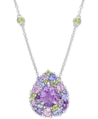 Macy's - Multi-Gemstone Teardrop Cluster 18" Pendant Necklace (4-5/8 ct. t.w.) in Sterling Silver