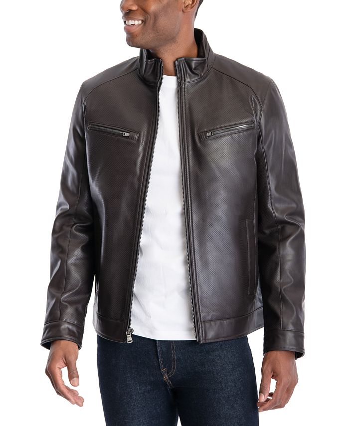 Michael Kors Men's Perforated Faux Leather Moto Jacket, Created for ...