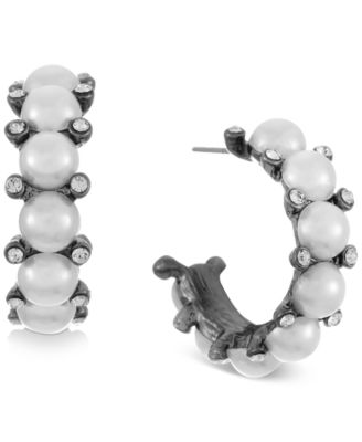 Photo 1 of Alfani Hematite-Tone Crystal & Imitation Pearl C-Hoop Earrings, Created for Macy's