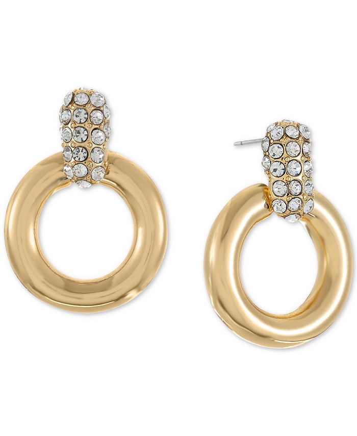 Alfani Gold-Tone Pavé Doorknocker Drop Earrings, Created for Macy's ...