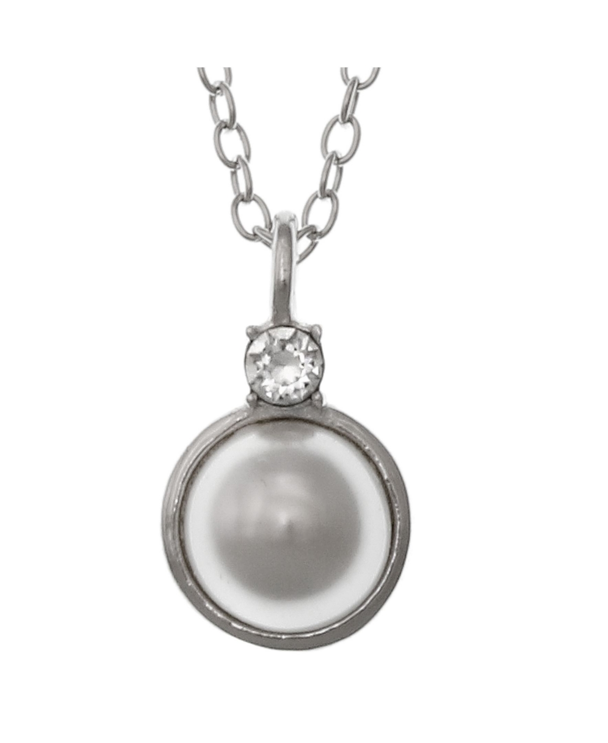 Fao Schwarz Women's Sterling Silver Imitation Pearl and Crystal Stone Pendant Necklace