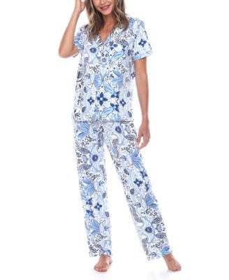 Women's Short Sleeve Pants Tropical Pajama Set, 2-Piece