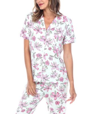 Women's Short Sleeve Pants Tropical Pajama Set, 2-Piece