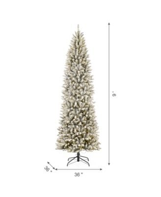 Pre-Lit Flocked Pencil Fir Artificial Christmas Tree with 600 Warm White Lights, 9'