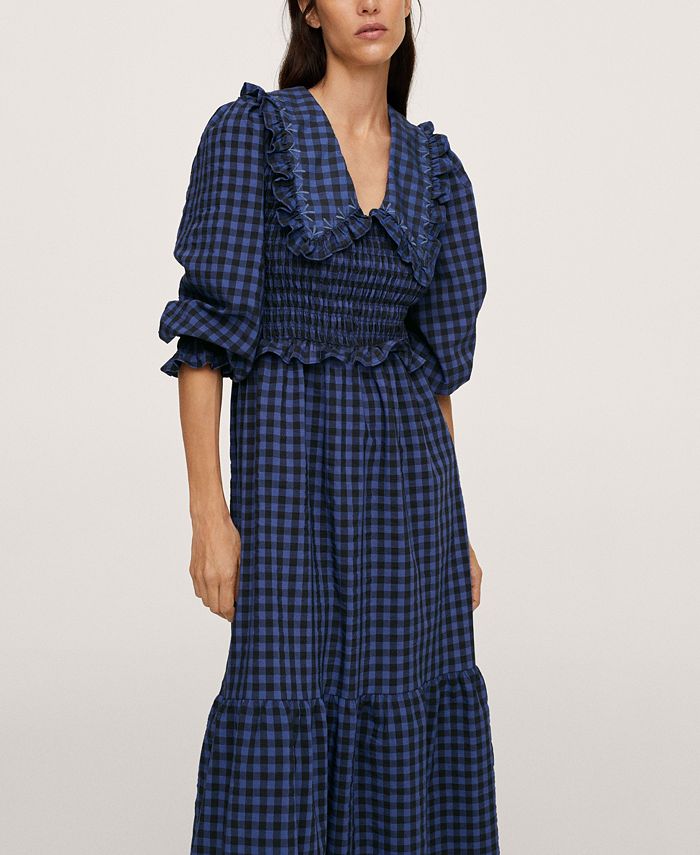 MANGO Women's Check Baby Doll Neck Dress Macy's