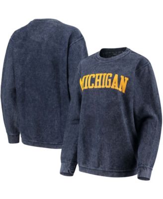 Women's Navy Michigan Wolverines Comfy Cord Vintage-Like Wash Basic Arch  Pullover Sweatshirt