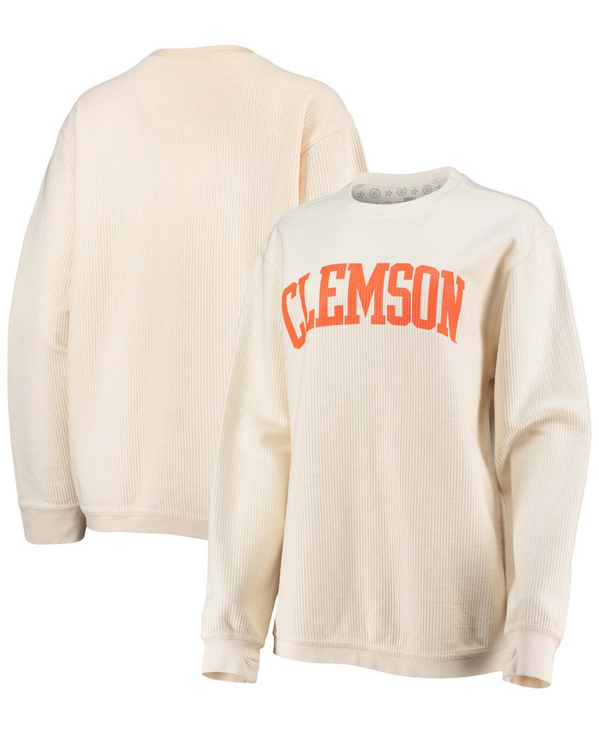 Women's White Clemson Tigers Comfy Cord Vintage-Like Wash Basic Arch Pullover Sweatshirt - White