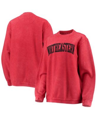 Women's Red Northeastern Huskies Comfy Cord Vintage-Like Wash Basic Arch Pullover Sweatshirt