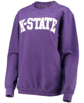 Women's Purple Kansas State Wildcats Comfy Cord Vintage-Like Wash Basic Arch Pullover Sweatshirt