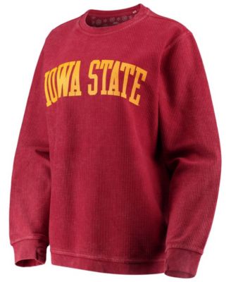 Women's Cardinal Iowa State Cyclones Comfy Cord Vintage-Like Wash Basic Arch Pullover Sweatshirt