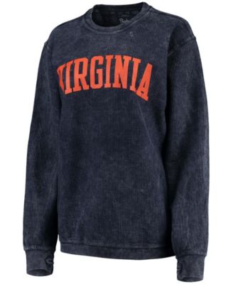 Women's Navy Virginia Cavaliers Comfy Cord Vintage-Like Wash Basic Arch Pullover Sweatshirt