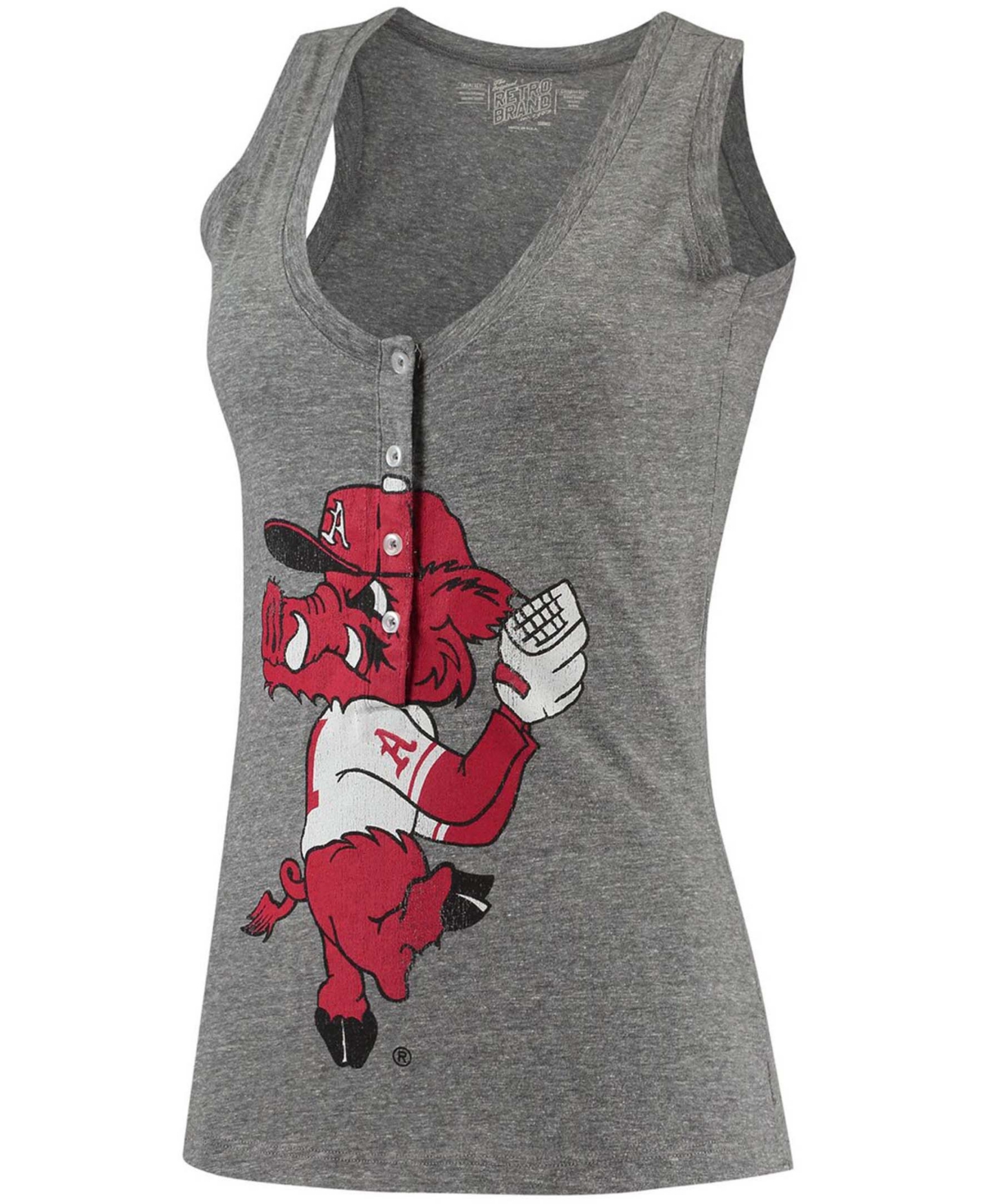 Women'sArkansas Razorbacks Relaxed Henley Tri-Blend V-Neck Tank Top - Heathered Gray