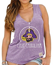 Women's Purple East Carolina Pirates Relaxed Henley V-Neck Tri-Blend Tank Top