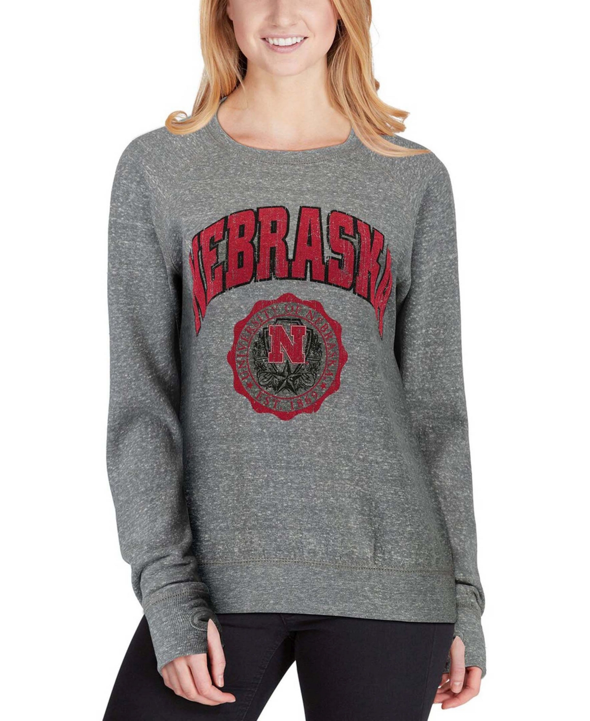 Women'sNebraska Huskers Edith Vintage-Like Knobi Pullover Sweatshirt - Heathered Gray